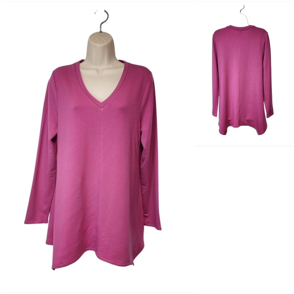 Chico's Zenergy V-Neck A-line Long Sleeve Pink Tunic Blouse Size 1 US 8-10